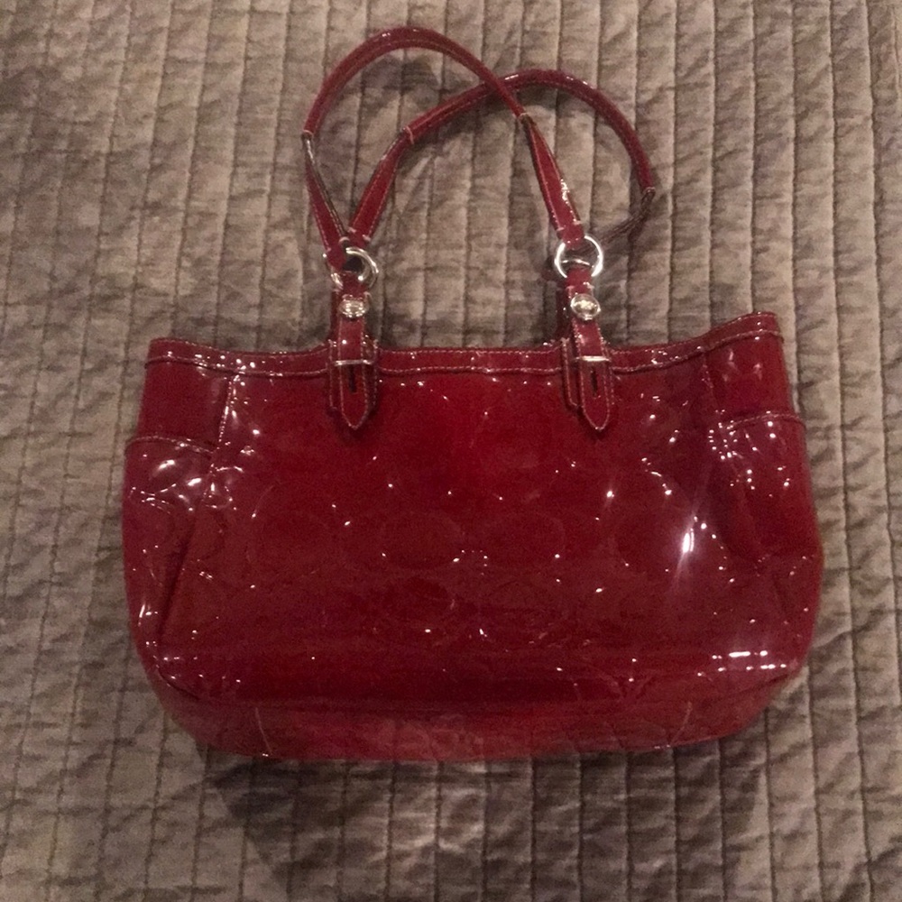 Red patent leather coach purse